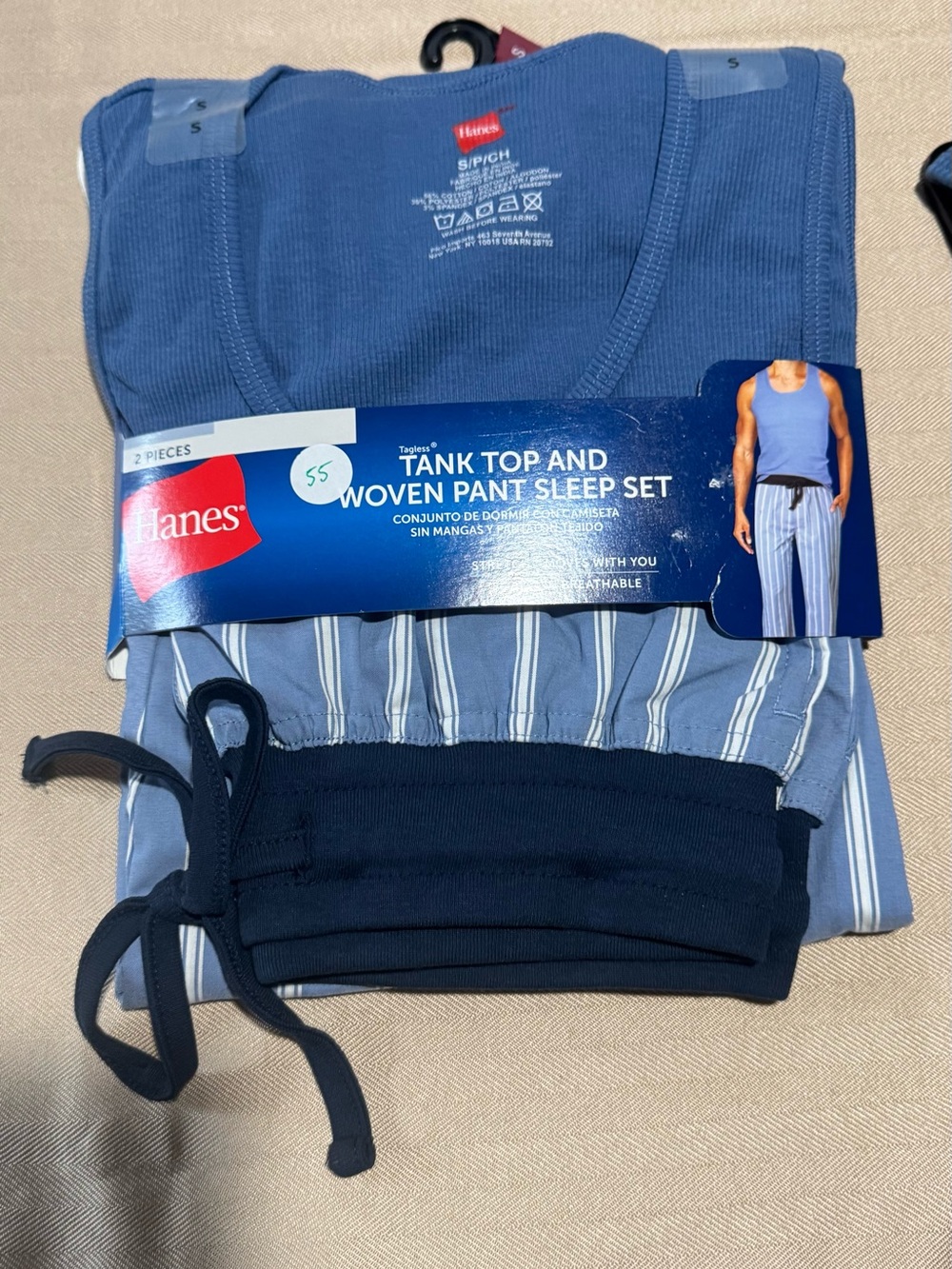 Hanes Men’s Blue Ribbed Tank and‎ Striped Sleep Pants Set